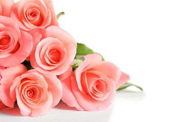 Fototapeta na wymiar Bouquet of beautiful roses on white background