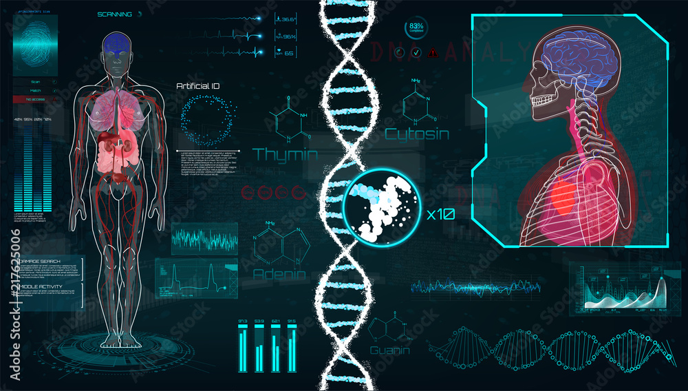 Poster head up display (hud) ui for medical app, futuristic medical hud interface, virtual graphic touch ui