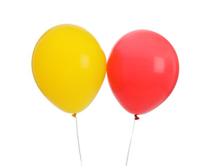 Colorful balloons on white background. Celebration time