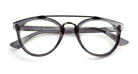 Glasses with corrective lenses on white background. Vision problem