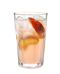 Peach cocktail in glass on white background. Refreshing drink