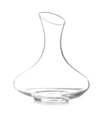 Empty elegant wine decanter on white background