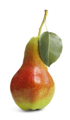 Whole ripe pear on white background