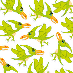 Bird dinosaur pterodactyl pattern.Cartoon prehistorical birds pterodactyl on white © santa43