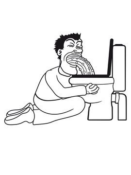 man vomiting into toilet black and white clip art preview