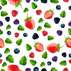 Mix berry, Strawberries, blueberries, blackberries, raspberries seamless pattern isolated on white background, vector and illustration.