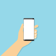 Hand holding smartphone with blank screen. Vector illustration i