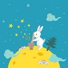Moon rabbit with Mid autumn festival background