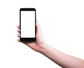 Female woman hand holding modern smartphone mobile