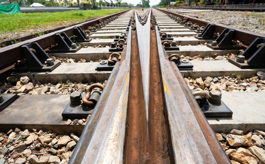 Empty old railroad track at countryside . outdoor landscape .