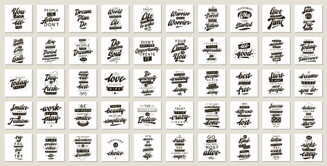 Peel and stick wall murals Positive Typography Set of cards with quotes.
