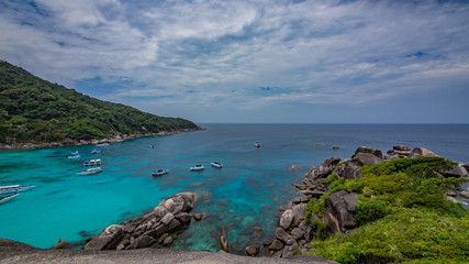 Fototapeta na wymiar Travel Tourist Boat With Turquoise Sea View