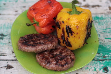BBQ beef patties and vegetables