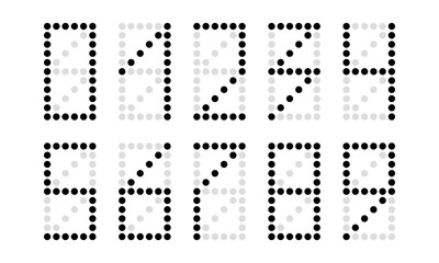 dotted matrix number set, vector illustration