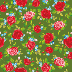 Red natural roses seamless background, vector illustration