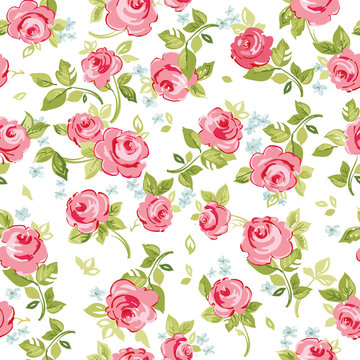 Seamless floral pattern with little red roses, vector illustration