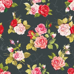 Fotobehang Vector Seamless pattern with pink roses © Aleksey Vl. B.