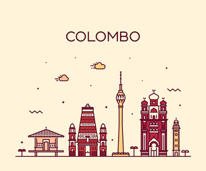 Colombo skyline, Sri Lanka. vector linear style