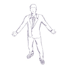 Silhouette of businessman in wizard pose. Sketch by pencil