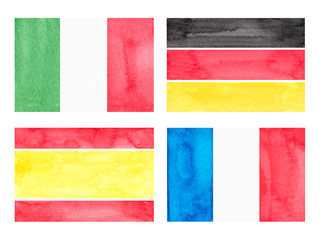 Set of Watercolor Flags, Hand Drawn and Painted - 217636696