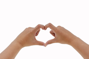 Hands as a hart shape on white background - love concept on white backgrounds, isolated