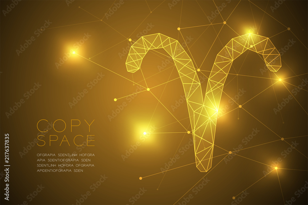 Poster aries zodiac sign wireframe polygon frame structure, fortune teller concept design illustration isol