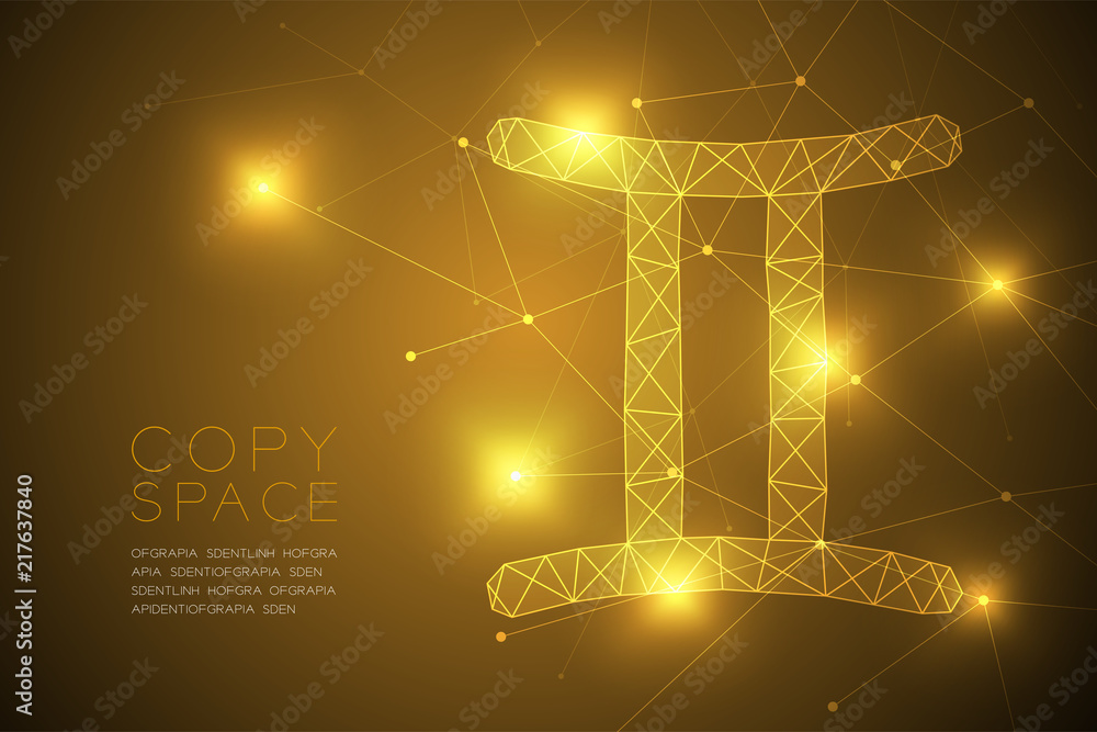 Poster gemini zodiac sign wireframe polygon frame structure, fortune teller concept design illustration iso