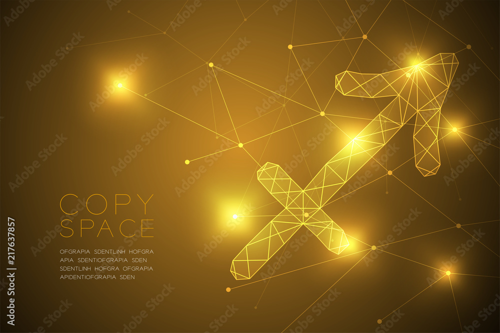 Poster sagittarius zodiac sign wireframe polygon frame structure, fortune teller concept design illustratio