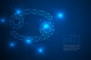 Cancer Zodiac sign wireframe Polygon frame structure, Fortune teller concept design illustration isolated on blue gradient background with copy space, vector eps 10
