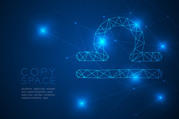 Libra Zodiac sign wireframe Polygon frame structure, Fortune teller concept design illustration isolated on blue gradient background with copy space, vector eps 10