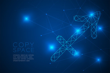 Sagittarius Zodiac sign wireframe Polygon frame structure, Fortune teller concept design illustration isolated on blue gradient background with copy space, vector eps 10