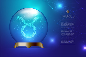 Taurus Zodiac sign in Magic glass ball, Fortune teller concept design illustration on blue gradient background with copy space, vector eps 10
