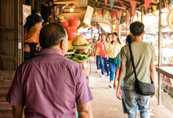 RATCHABURI, Thailand - July 29,2018: A group of Thai people are shopping in old traditional market.