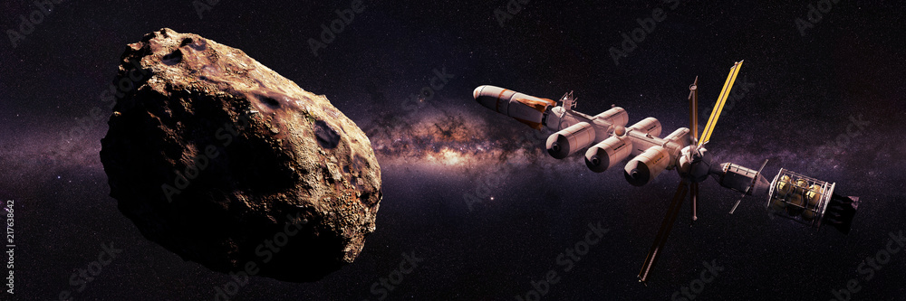 Canvas Prints spaceship approaching asteroid, dwarf planet mission, deep space exploration