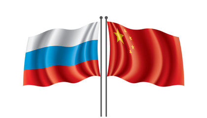 Russia and China flags. Vector illustration on white background