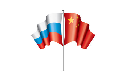Russia and China flags. Vector illustration on white background