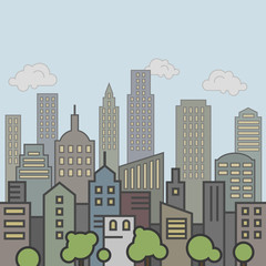 Urban landscape street panorama, skyline city office buildings.