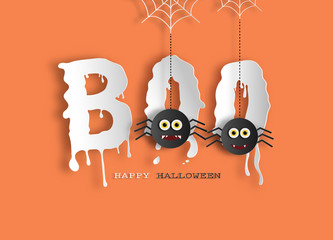 Paper art style of Halloween message Boo for banner, poster or background.