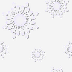 Seamless pattern with paper mandalas or smowflakes. Vector illustration in white and light gray colors