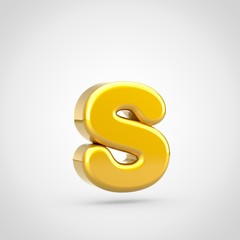 Golden letter S lowercase isolated on white background.