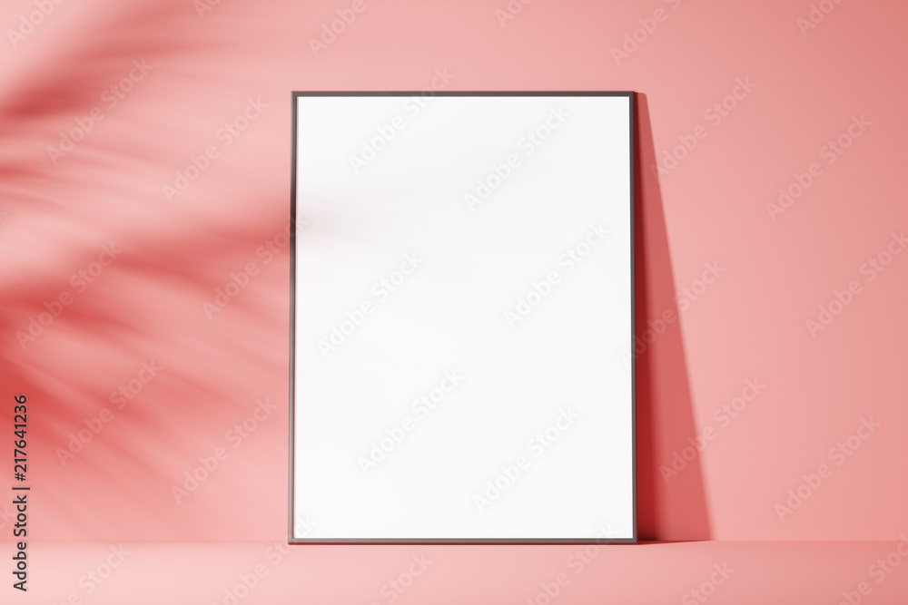 Poster the layout of the poster is white on a pink background, minimalism. front view. mock up. 3d renderin