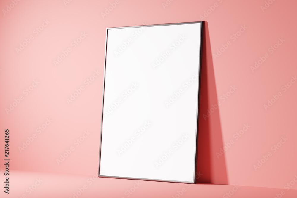 Poster an empty frame against a bright background for the labels. side view. mock up. 3d rendering
