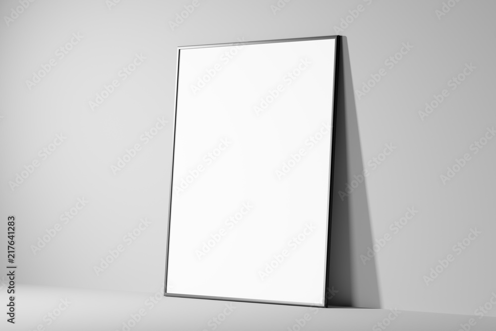Poster light blank poster on light background. side view. mock up. 3d rendering