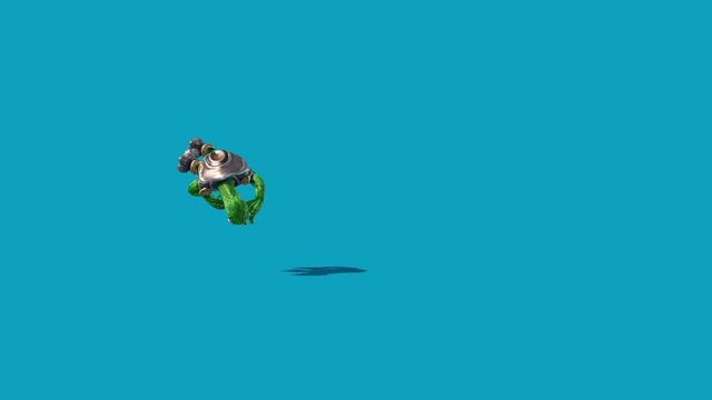 Alien Turtle Armor Run Jump Blue Screen 3D Renderings Animations