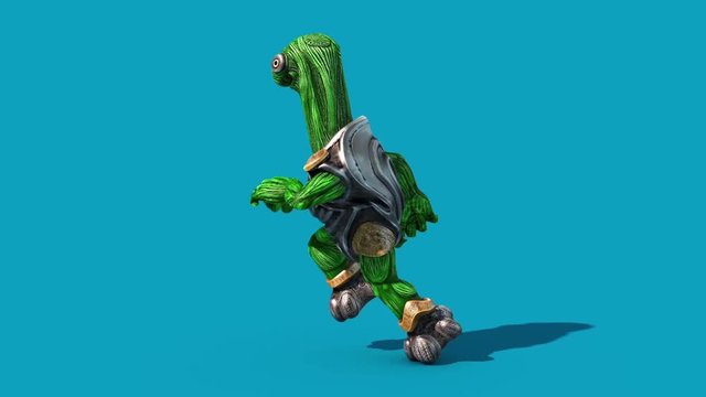 Alien Turtle Armor Runcycle Blue Screen Side 3D Renderings Animations