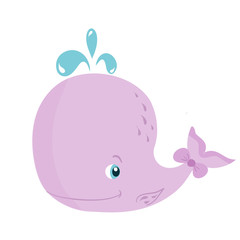Little pink Whale, vector illustration isolated on white background
