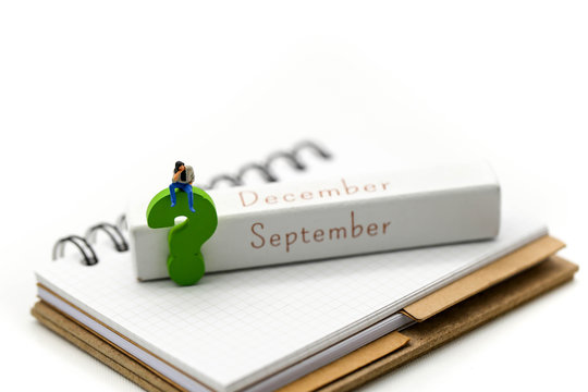 Miniature people : Businessman with THE QUESTION MARK using for concept Punctuation Day
