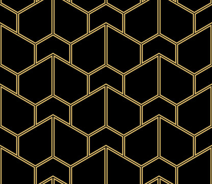 The geometric pattern with lines. Seamless vector background. Gld and black texture. Graphic modern pattern. Simple lattice graphic design