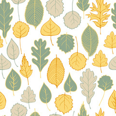 Vector pattern with hand-drawn autumn leaves.