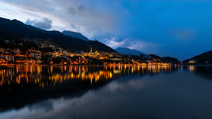 Sankt  Moritz at dusk on the lake after a thunderstorm